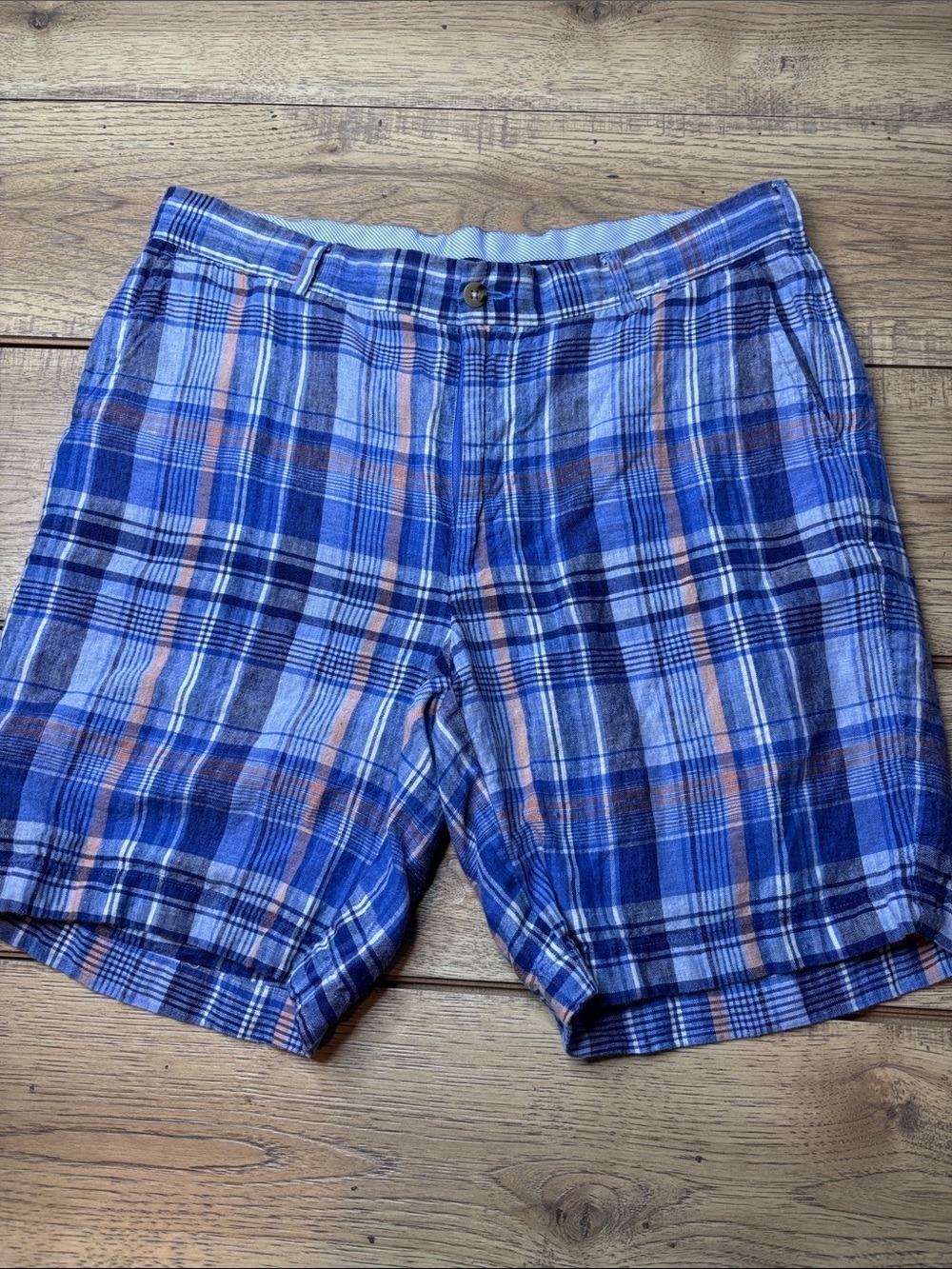 Men's Peter Millar 100% LinenBlue Plaid Shorts Size 35